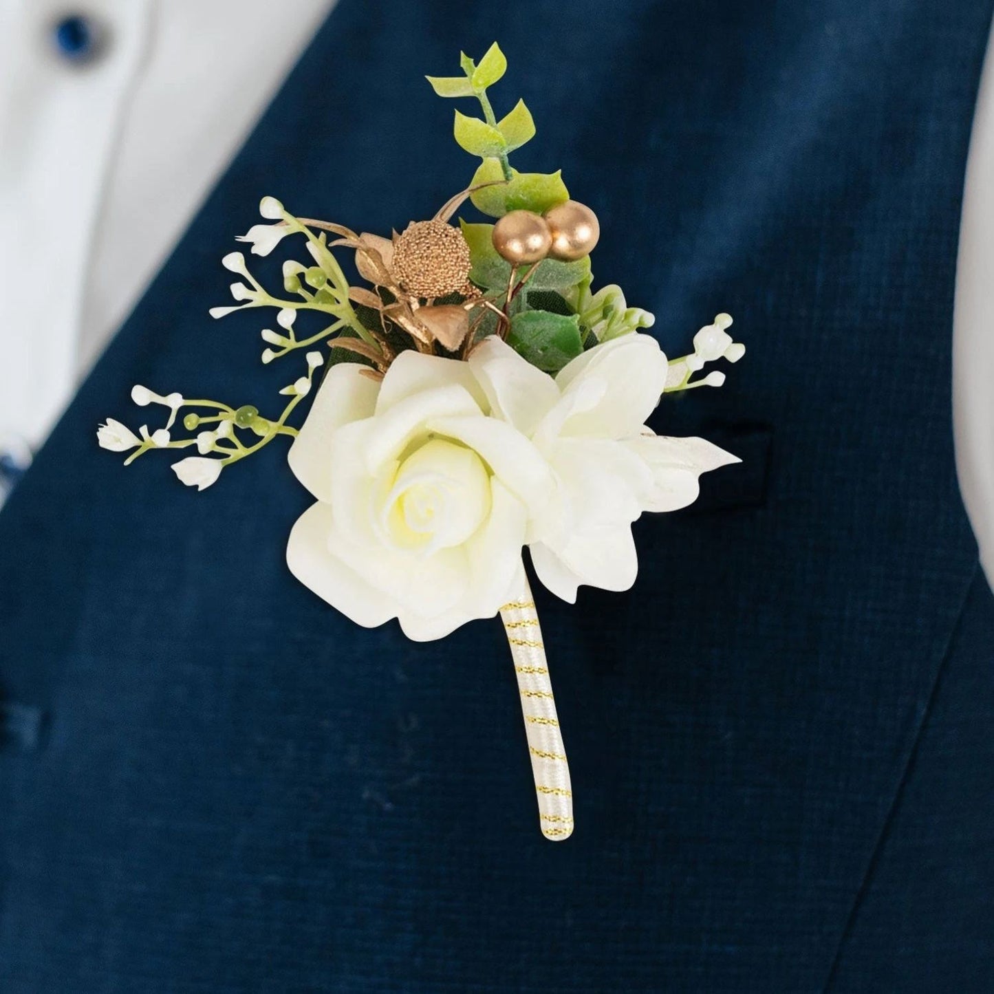Home Collection Pack of 2 White Silk Rose Boutonniere