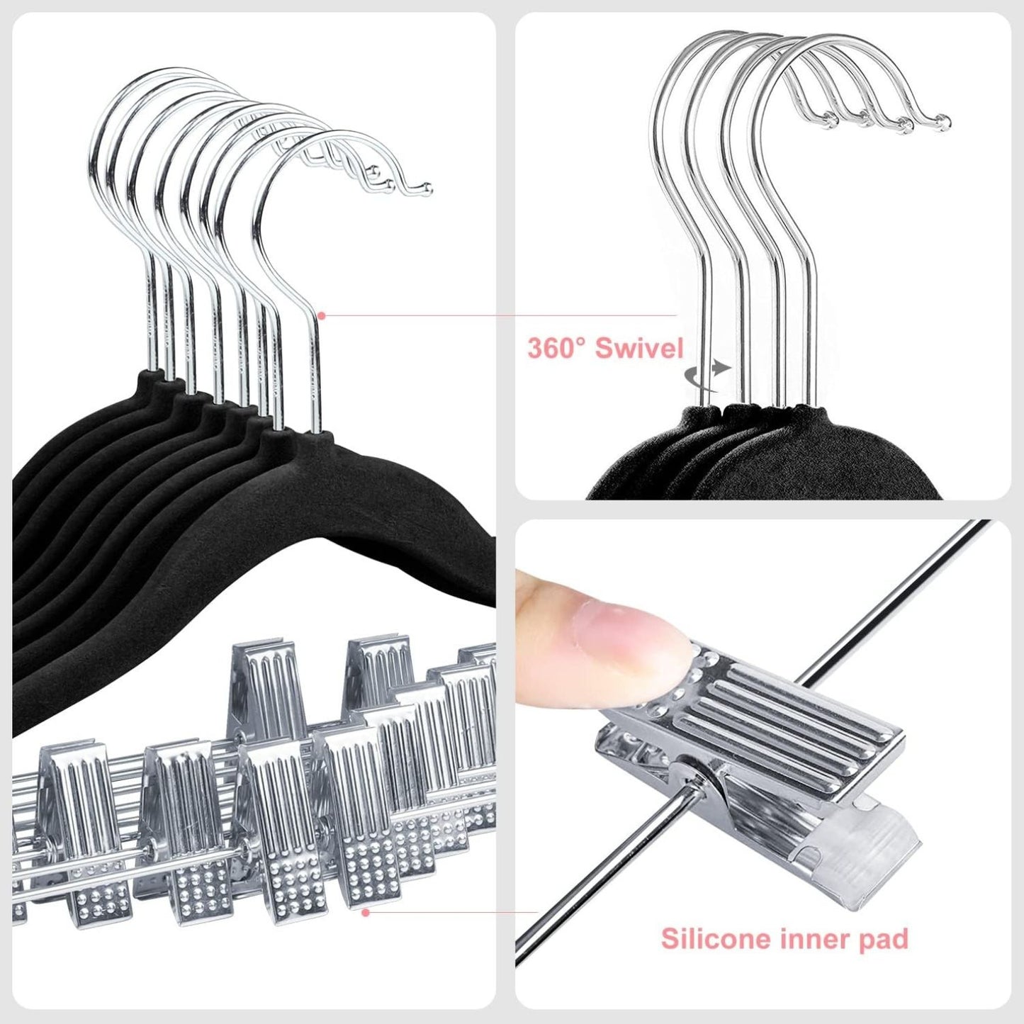 Home Collection Pack of 16 Non-Slip Velvet Hangers with Movable Clips 11.8 Inch