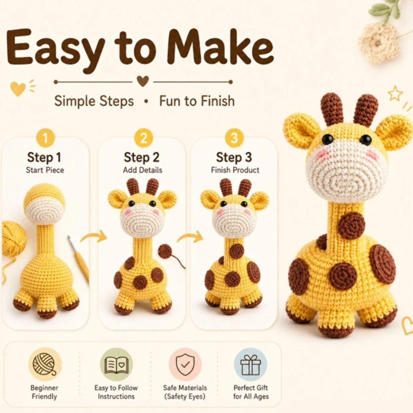 Home Collection Giraffe Crochet Kit for Beginners