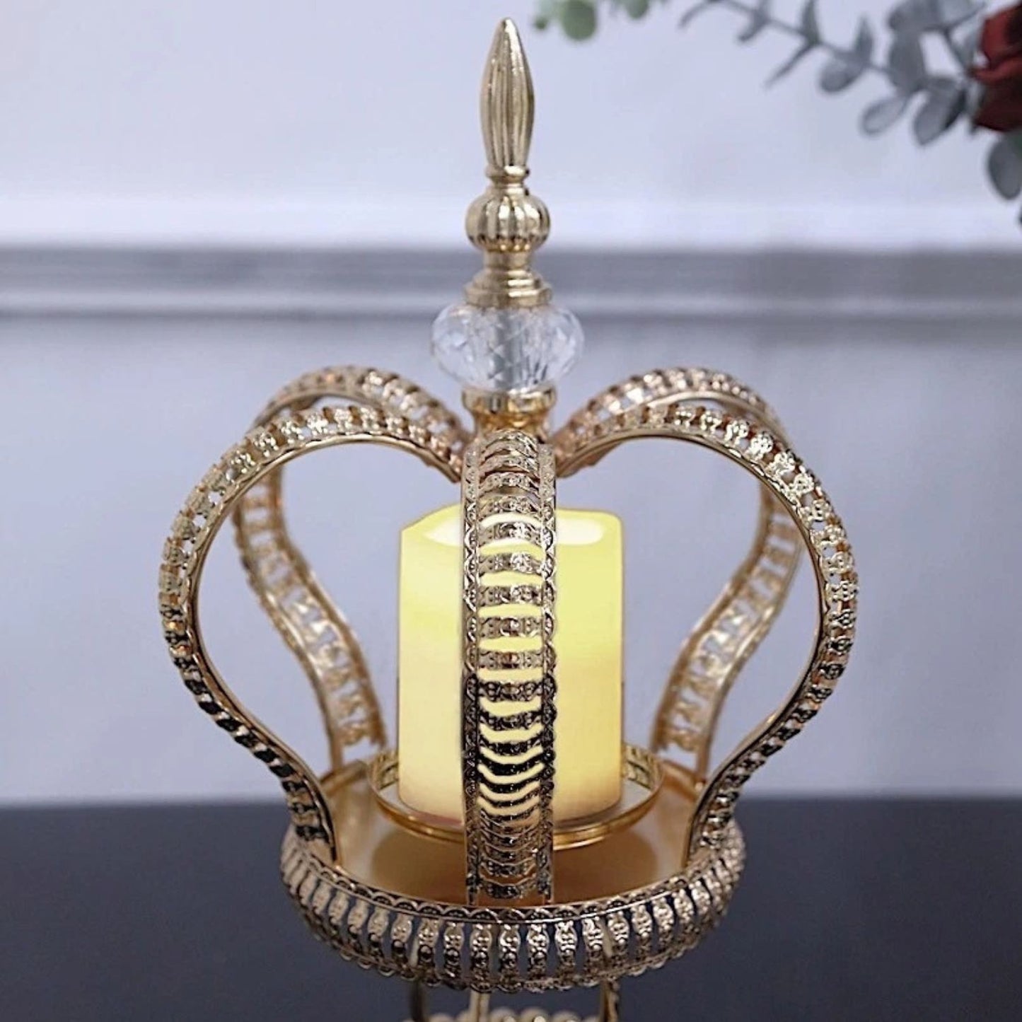 Home Collection Metal Gold Crown Spiral Pillar Candle Holder 13 Inch