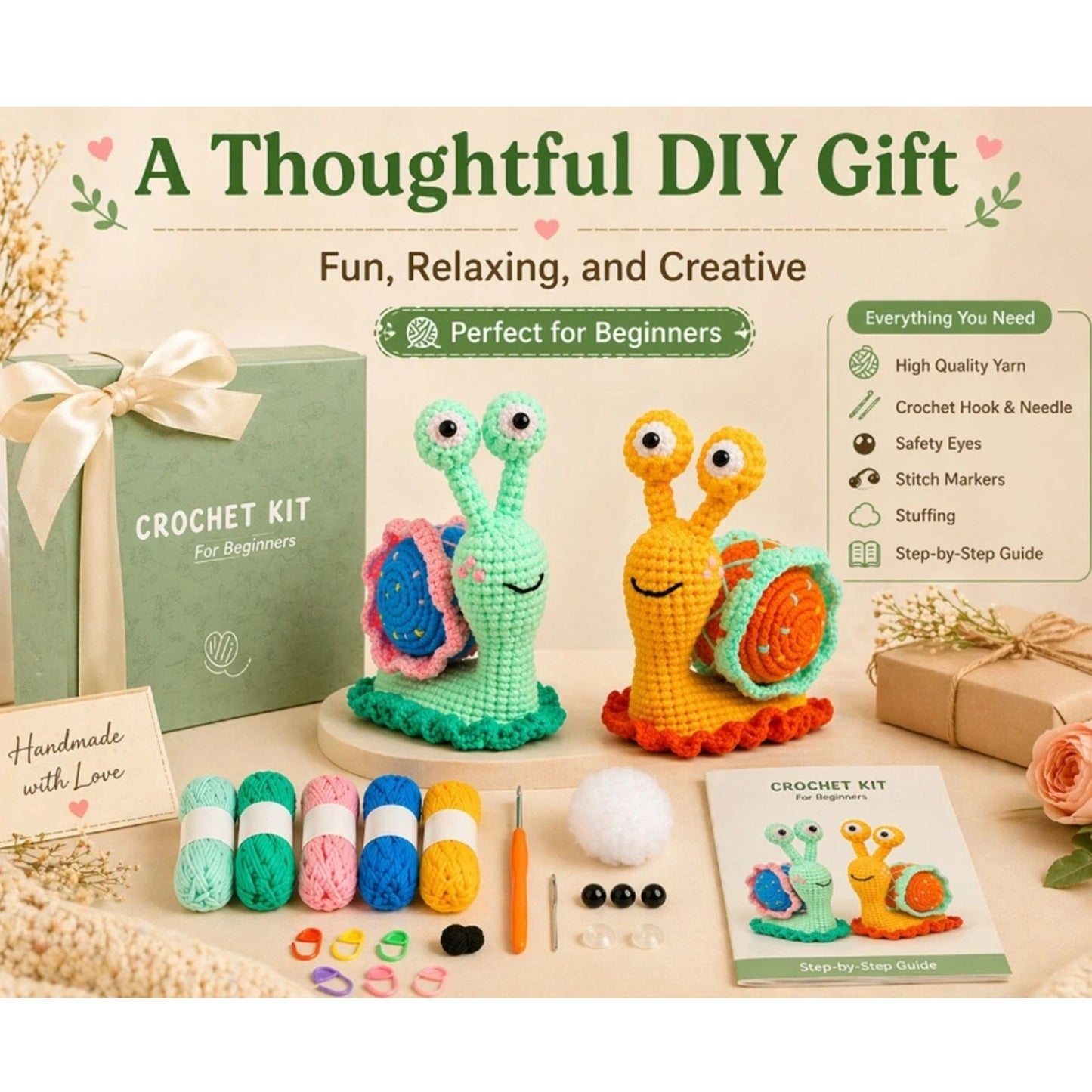 Home Collection Pack of 2 Snail Crochet Kit for Beginners