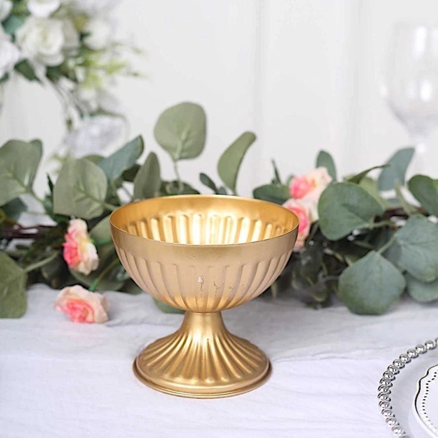 Home Collection 2-Pack Gold Ribbed Bowl-Style Mini Compote Vases 4"