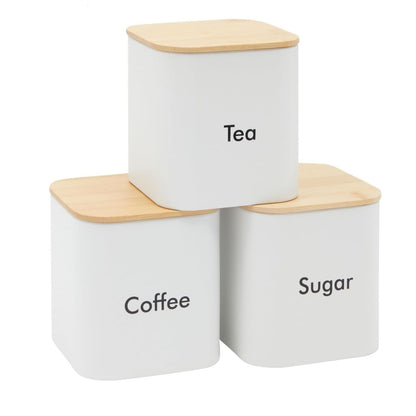 Home Collection 3Pcs White Iron Coffee Bean Storage Canister