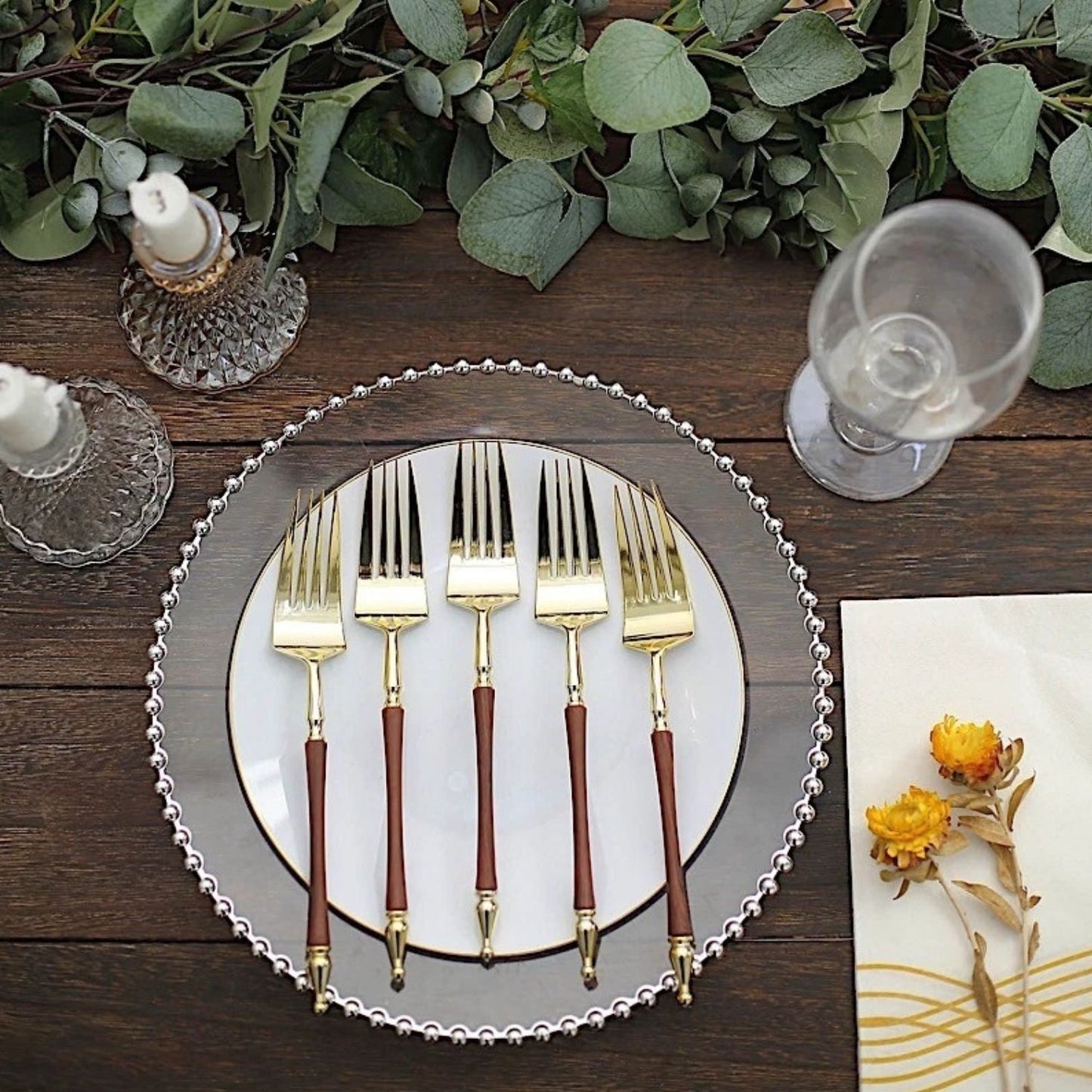 Home Collection Pack of 24 Gold Brown Plastic Forks Roman Column Handle 8"