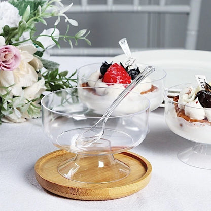 Home Collection Pack of 24 Clear Crystal Plastic Footed Dessert Cups 6oz with Spoons