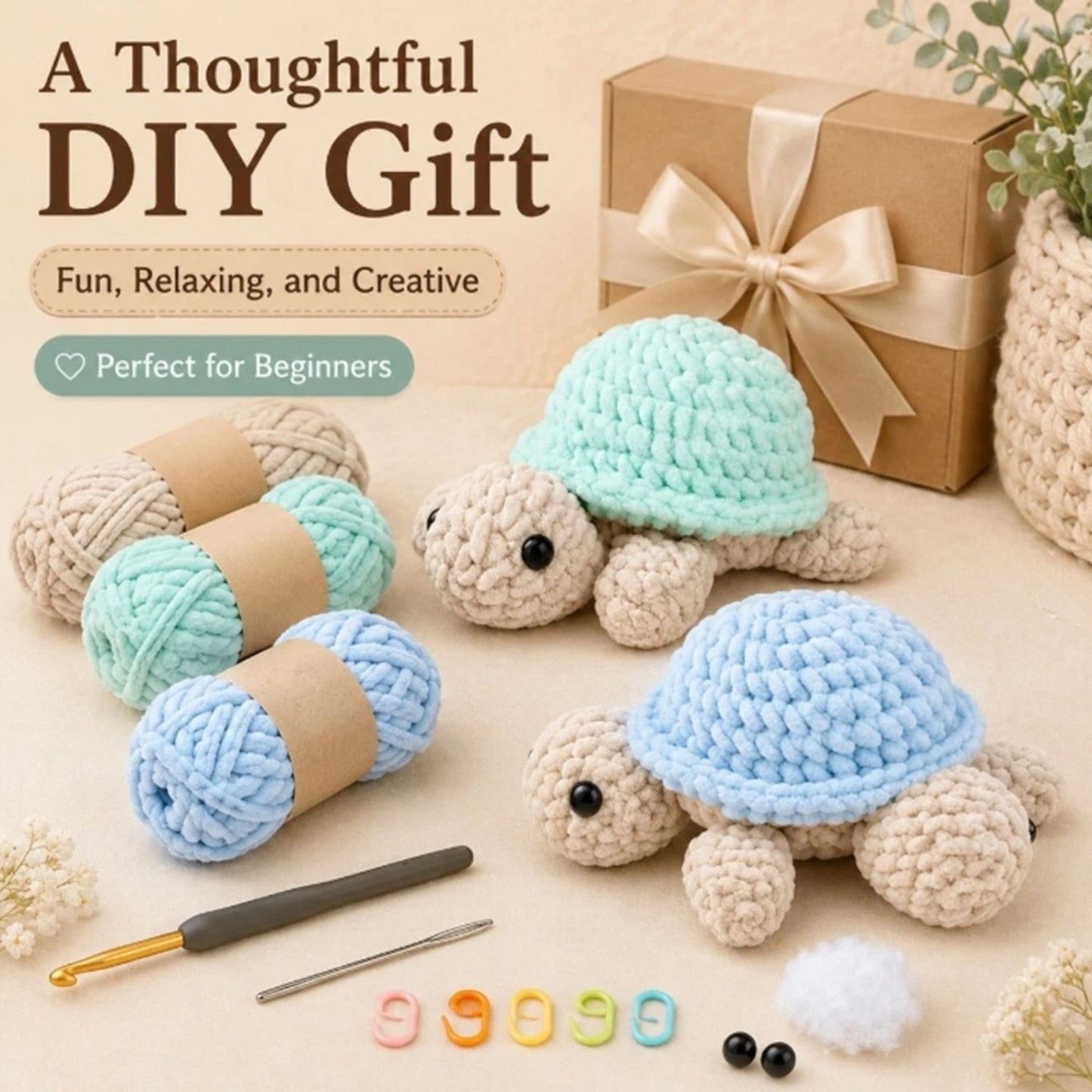 Home Collection Pack of 2 Turtle Crochet Kit for Beginners