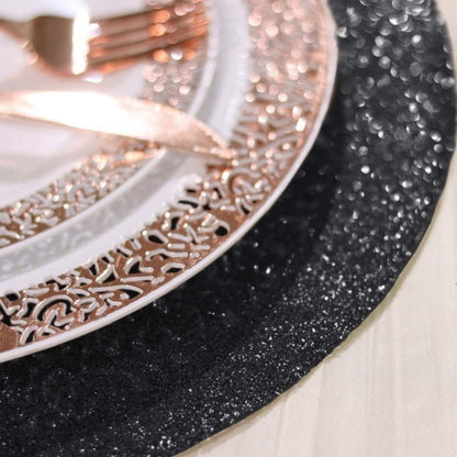 Home Collection Pack of 6 Round Glitter Faux Leather Placemats 13 Inch