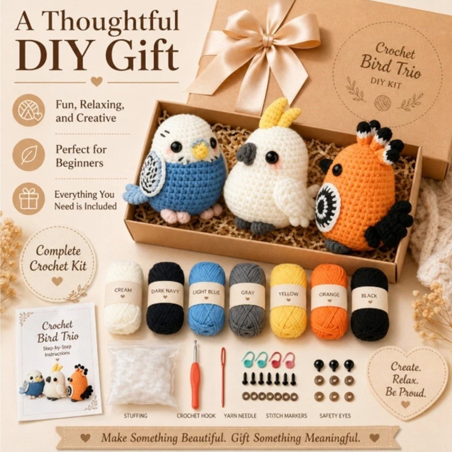 Home Collection Pack of 3 Parrots Crochet Kit for Beginners