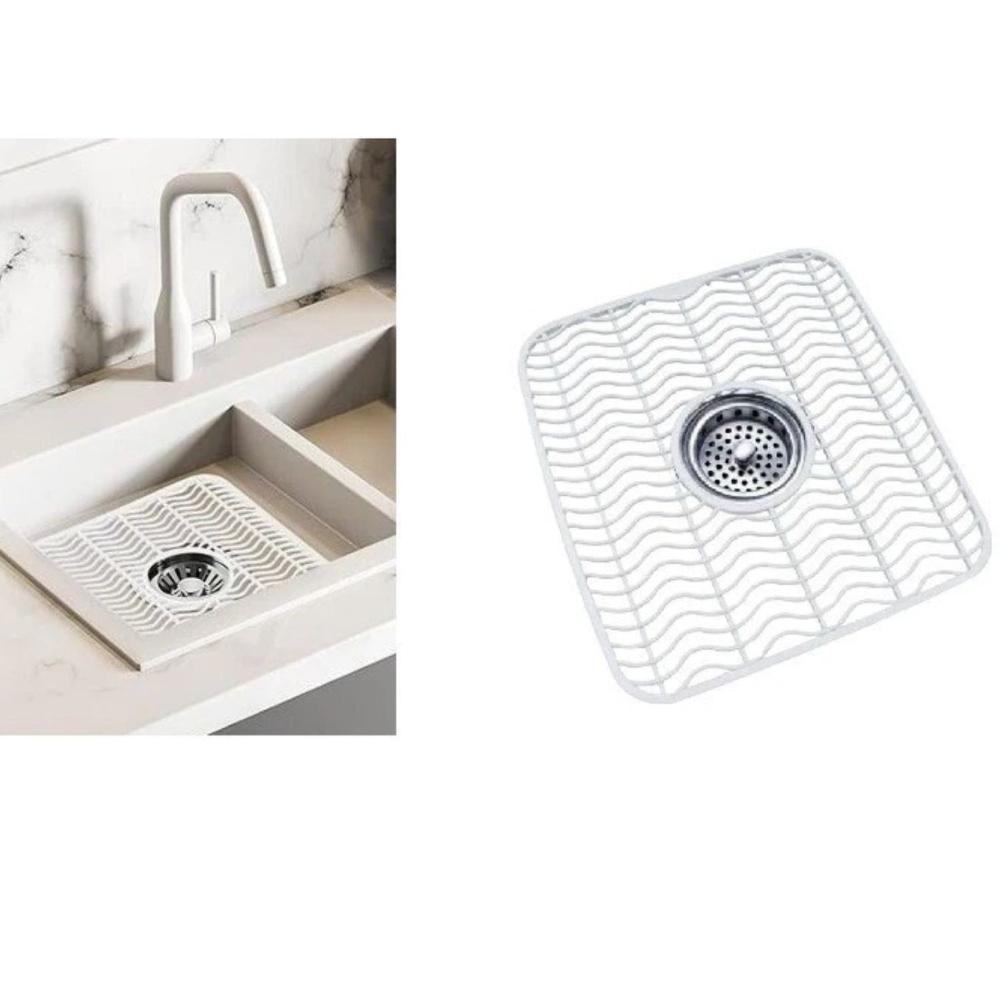 Home Collection Pack of 2 Sink Protector Mat Plastic with Center Drain 11x12-Inch