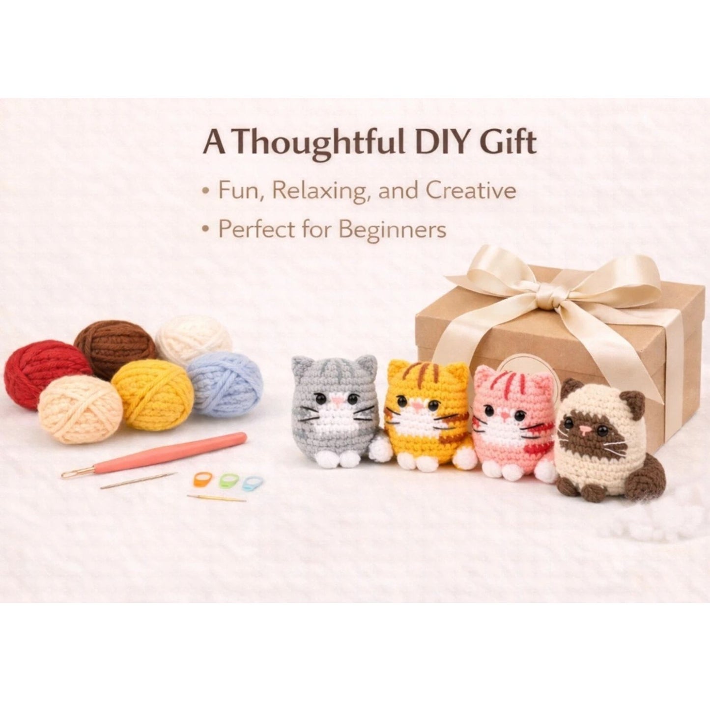 Home Collection Pack of 4 Cat Crochet Kit for Beginners
