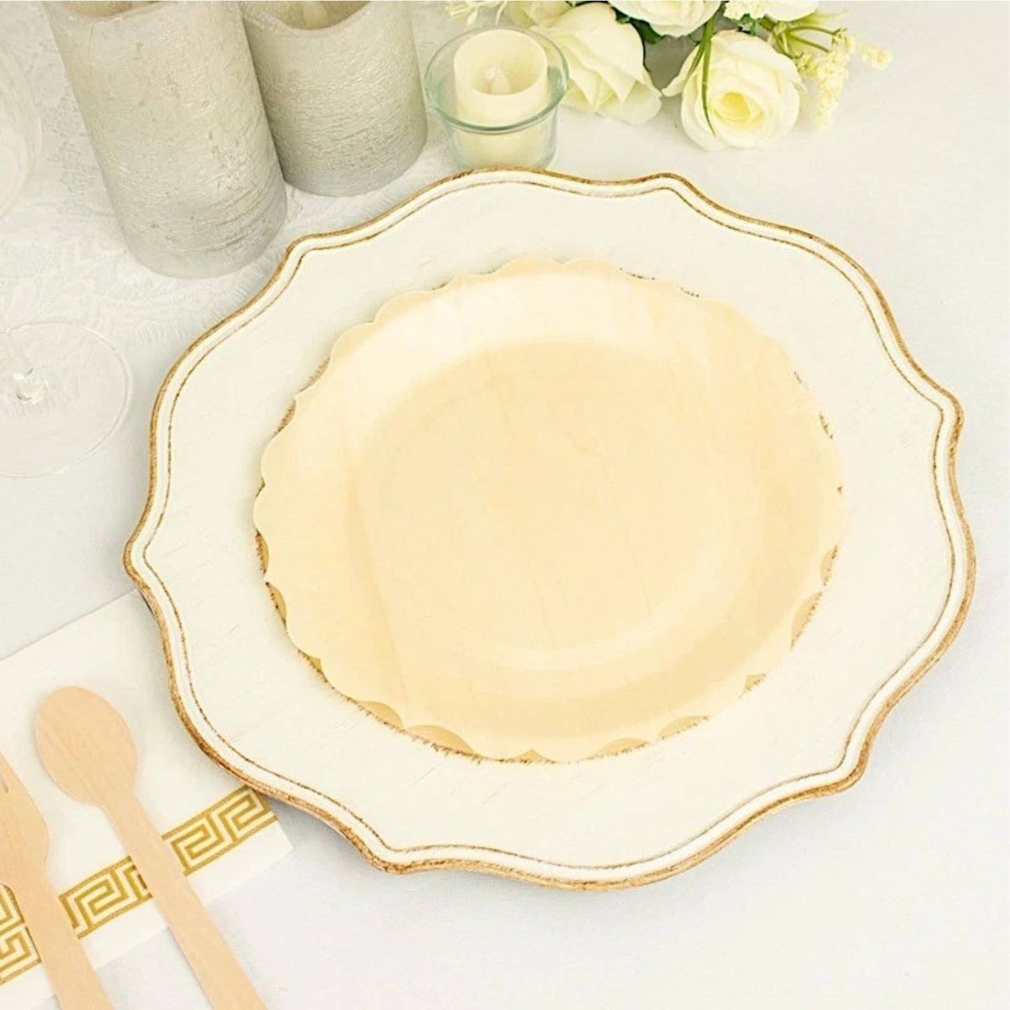 Home Collection 12-Pack 9" Natural Birch Wood Dinner Plates