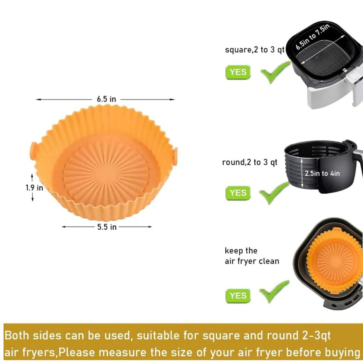 Home Collection Pack of 2 Reusable Silicone Air Fryer Liners for 2QT Air Fryers
