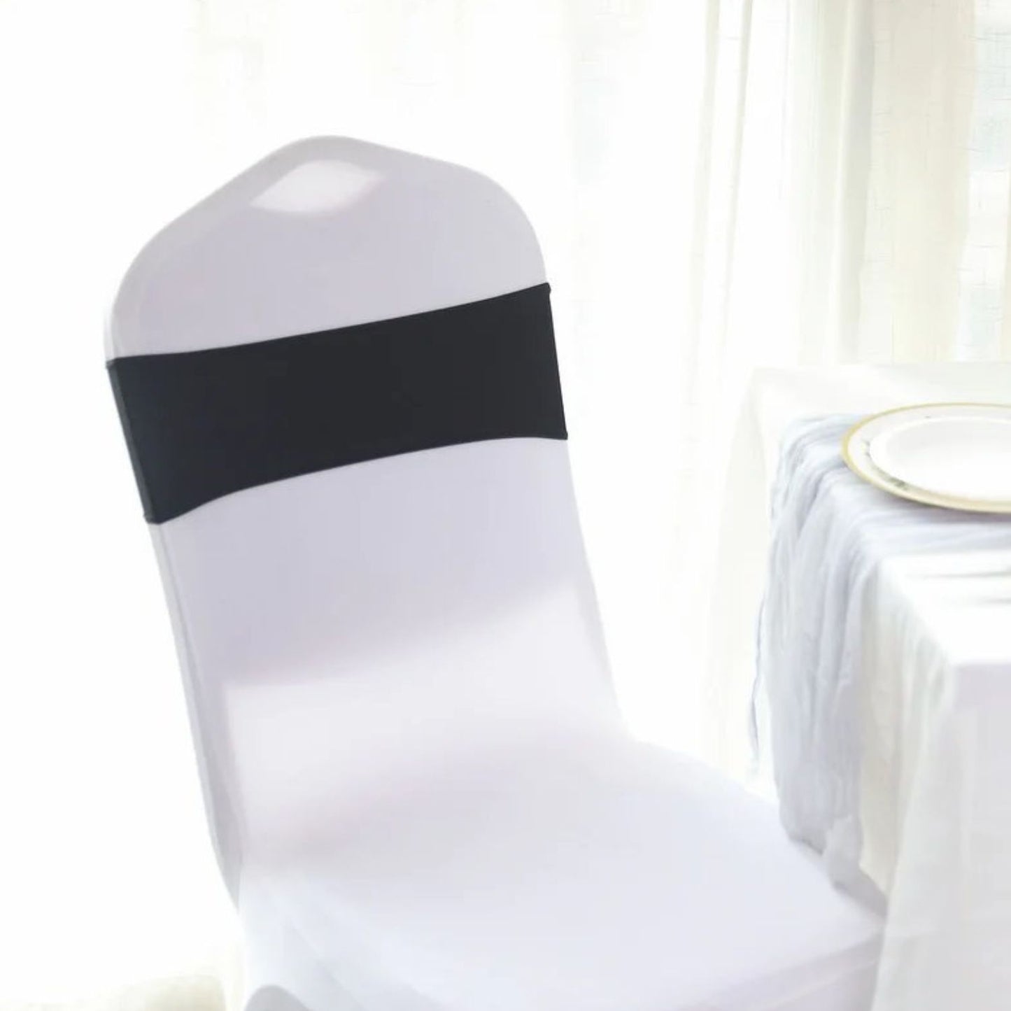 Home Collection 5Pcs Spandex Stretch Chair Sashes with Silver Diamond Ring Buckle