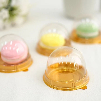 Home Collection Pack of 50 Round Mini Cupcake Boxes Clear Gold 3 Inch with Dome Lid