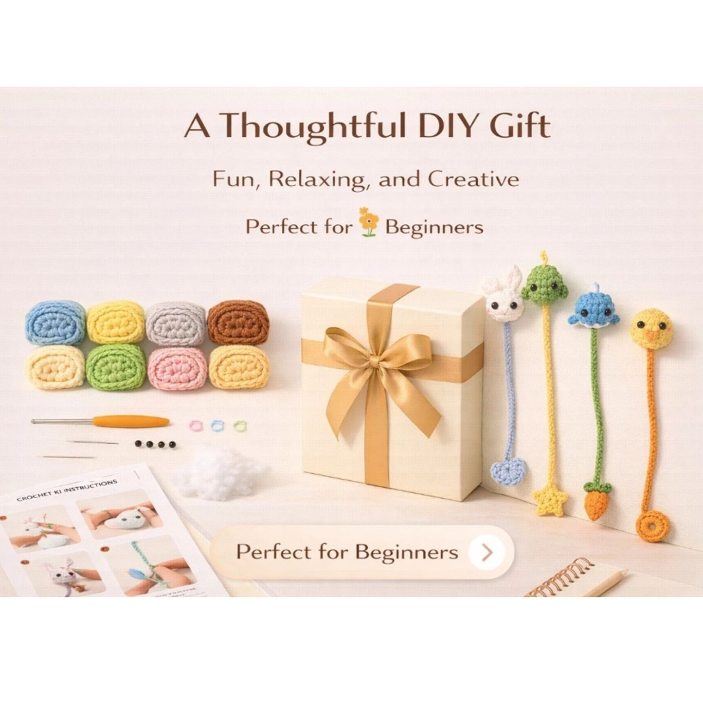 Home Collection Pack of 6 Animal Bookmark Crochet Kit for Beginners