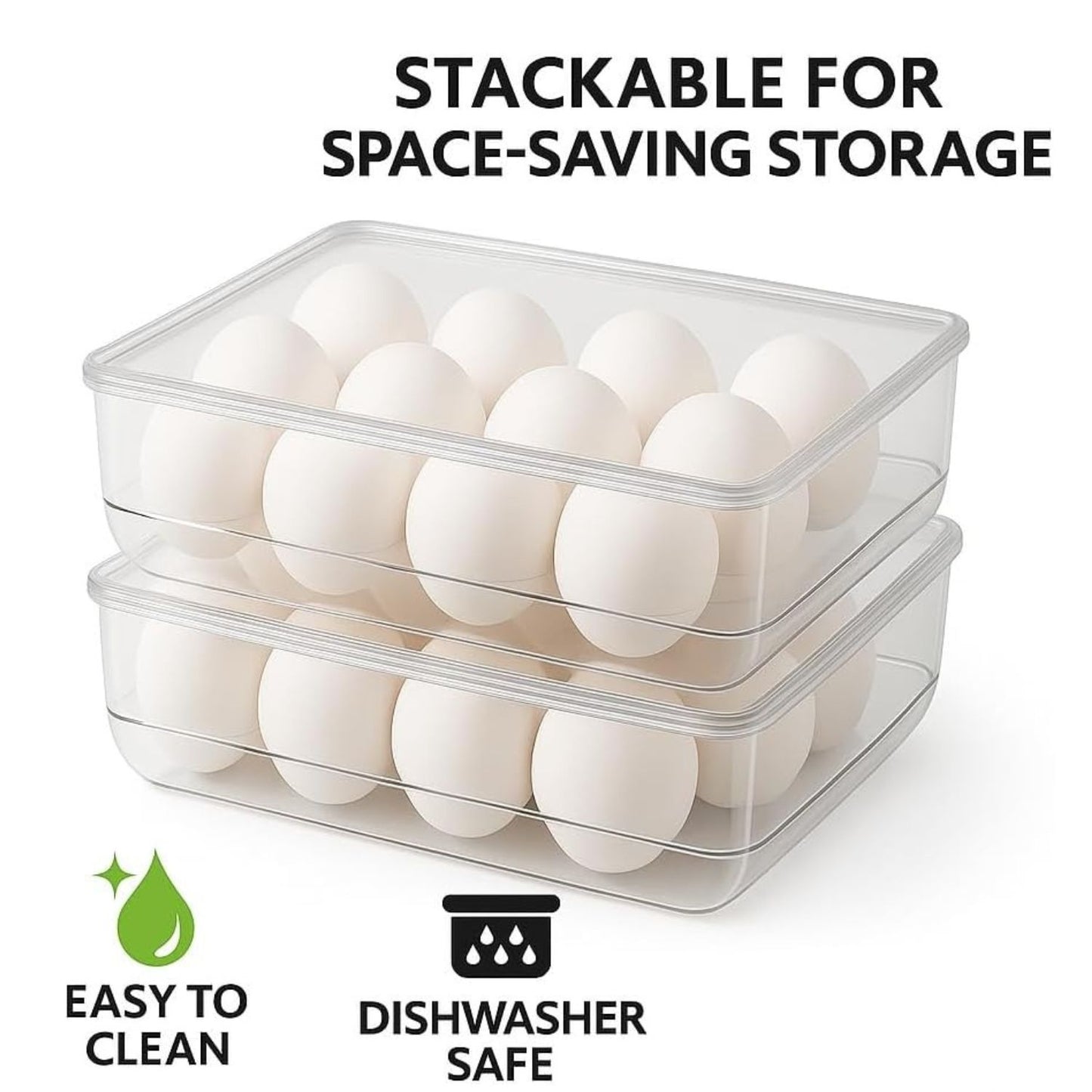 Home Collection Stackable Plastic Egg Holder for Refrigerator with Lid