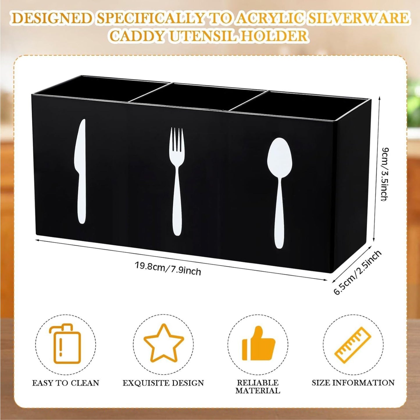 Home Collection Acrylic Cutlery Storage Organizer Bin 3 Section Silverware Caddy