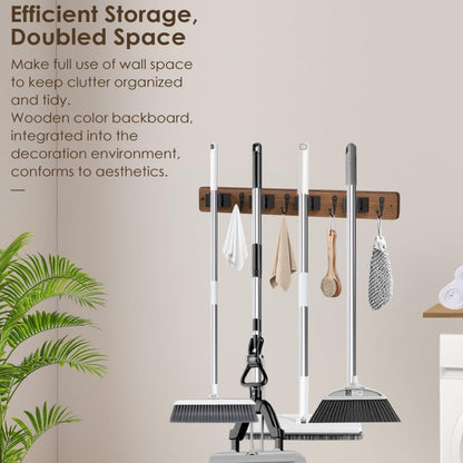Home Collection Wall Mounted Mop and Broom Holder with 4 Grips and 4 Hooks
