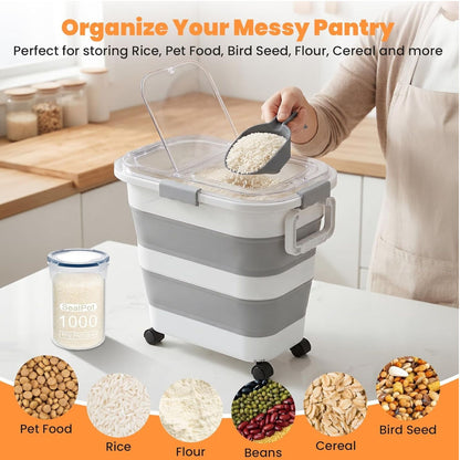 Home Collection Collapsible Airtight Rice Storage Container with Wheels