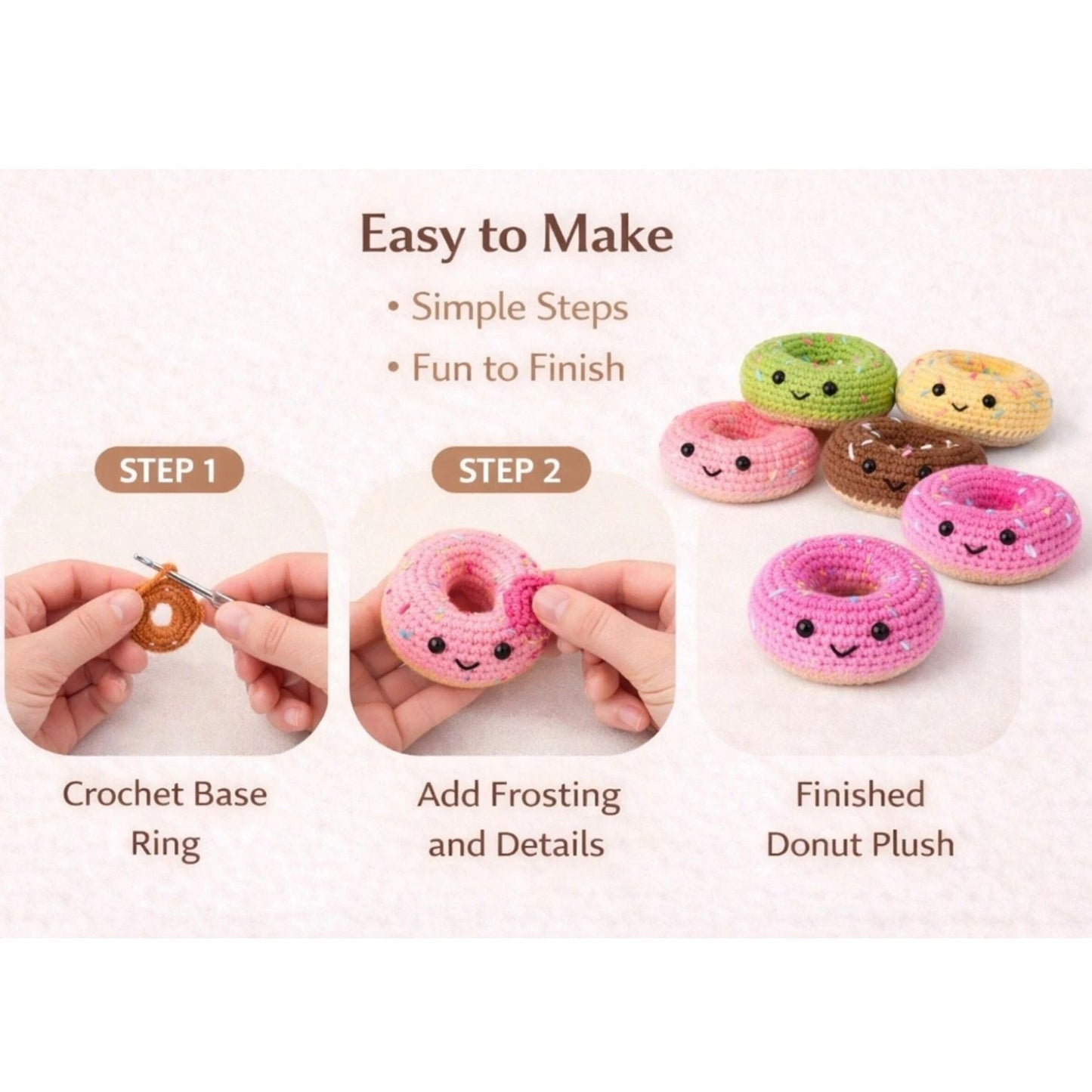 Home Collection Pack of 6 Donut Family Crochet Kit for Beginners