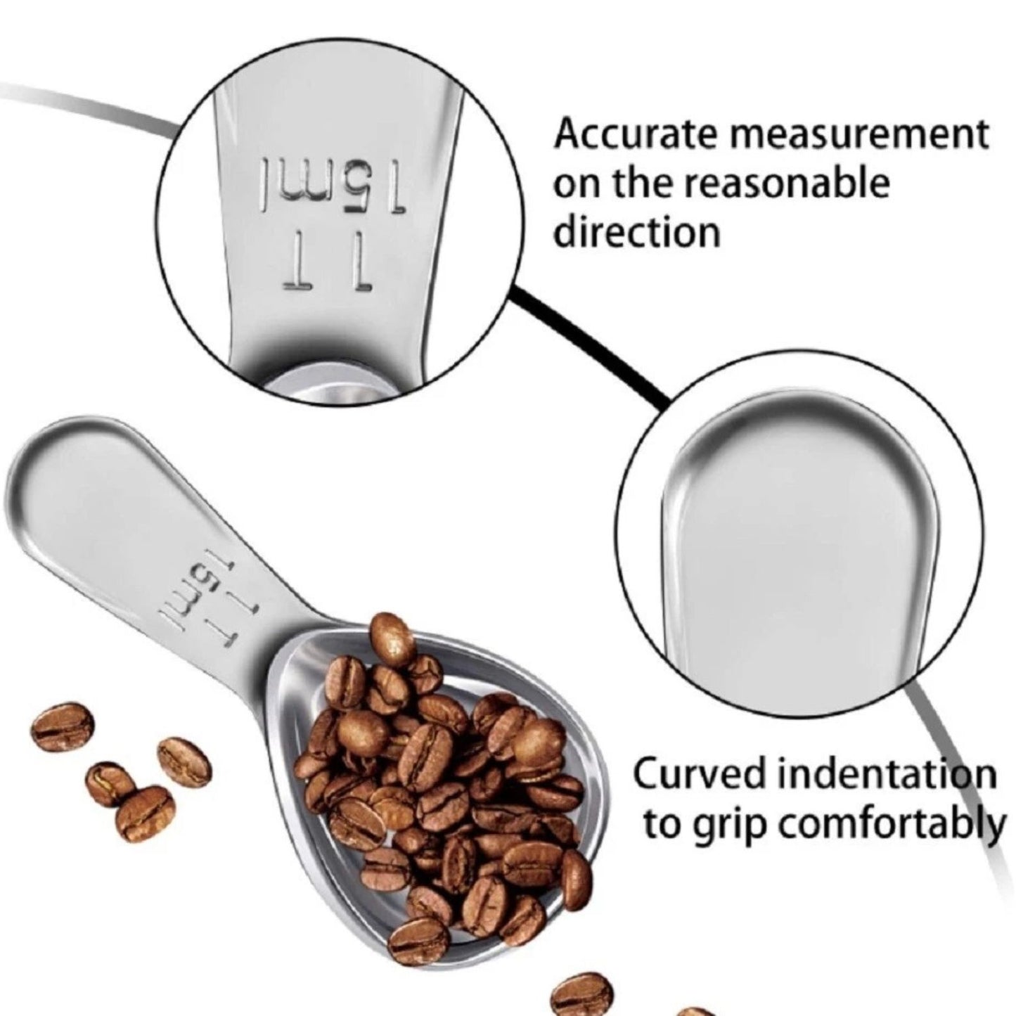 Home Collection Pack of 2 Stainless Steel Coffee Measuring Scoop Set