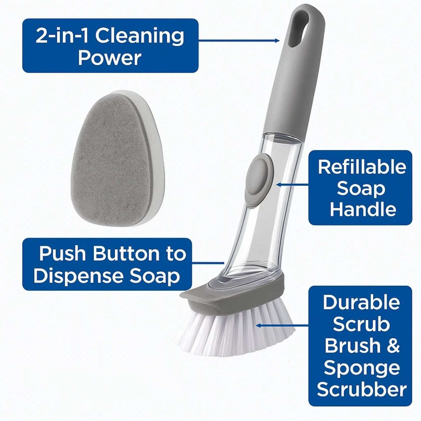 Home Collection 2 in 1 Soap Dispensing Dish Brush with Refill Head