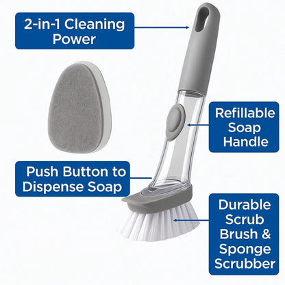 Home Collection 2 in 1 Soap Dispensing Dish Brush with Refill Head