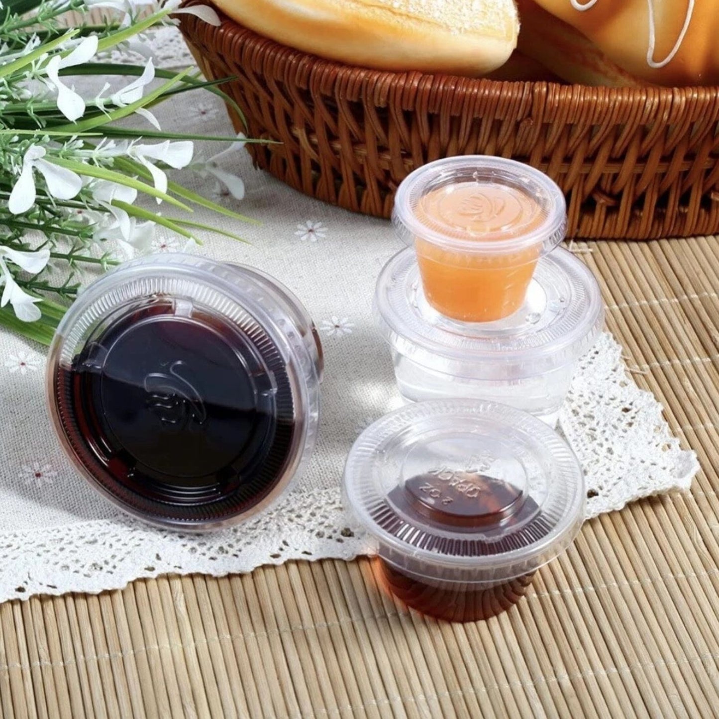 Home Collection 1 oz Clear Plastic Disposable Portion Cups with Lids