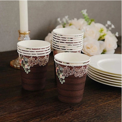 Home Collection Pack of 24 Brown Rustic Wood Print Paper Cups