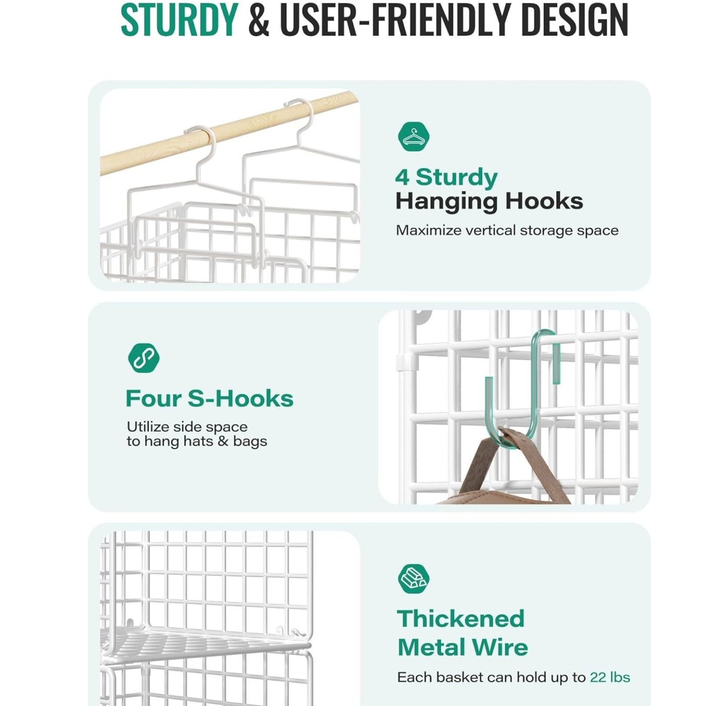 Home Collection 4-Tier Metal Hanging Closet Organizer with Hooks
