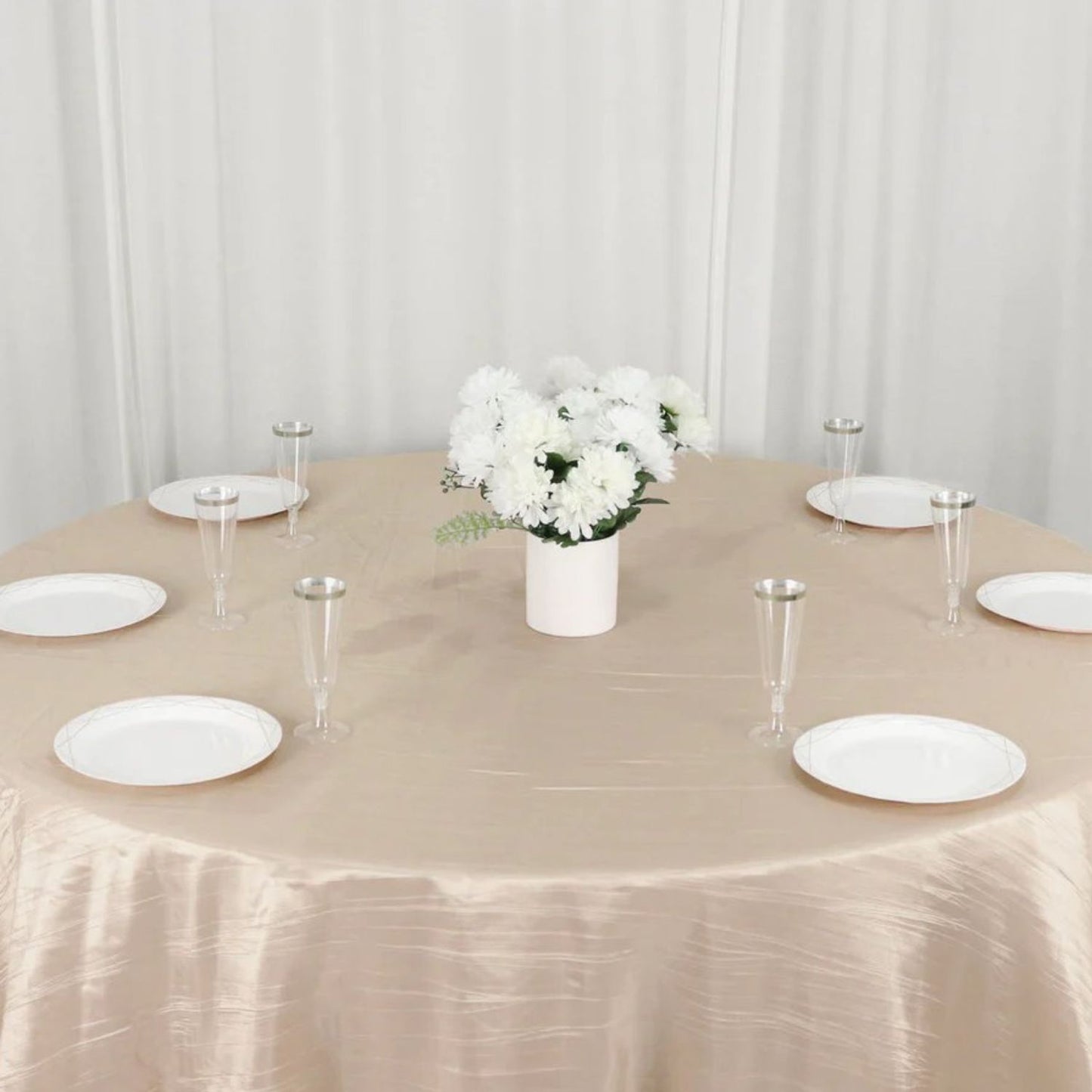 Home Collection Round Crinkled Taffeta Tablecloth 132"