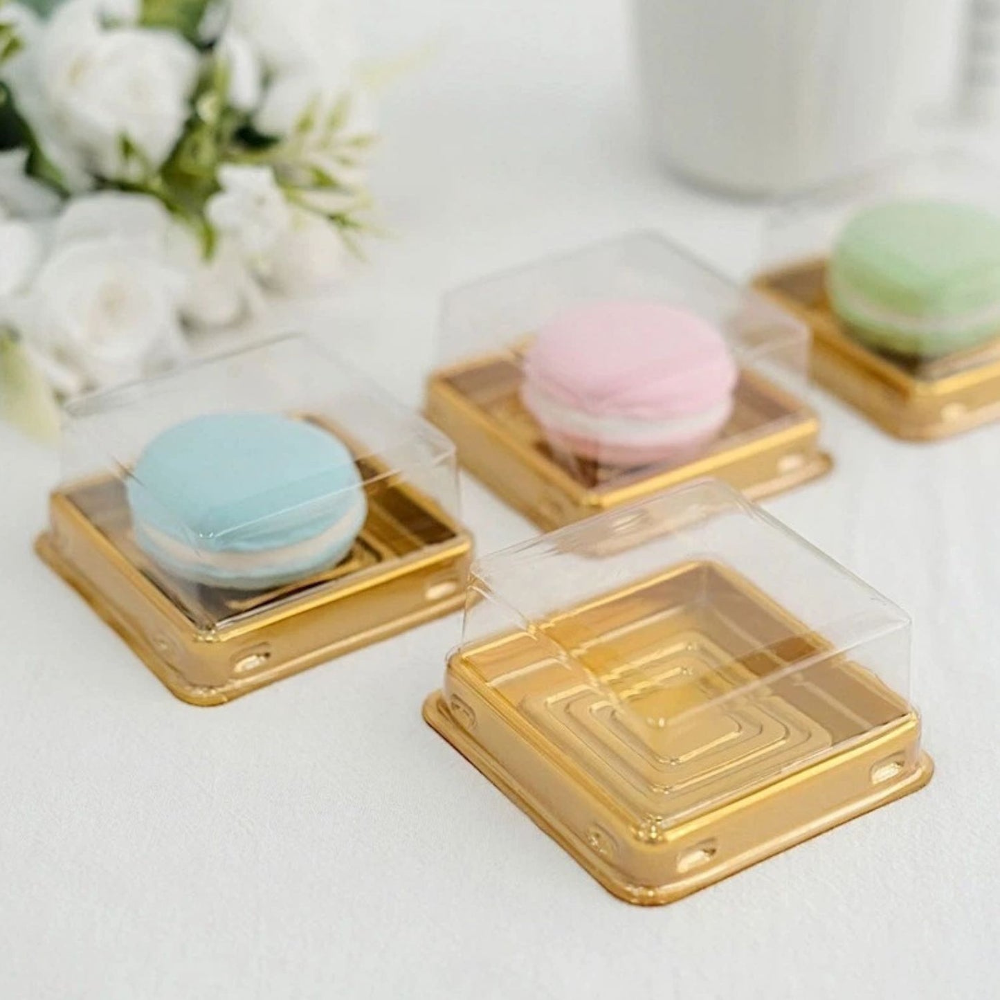 Home Collection Pack of 50 Square Gold Clear Mini Cupcake Boxes 3-Inch