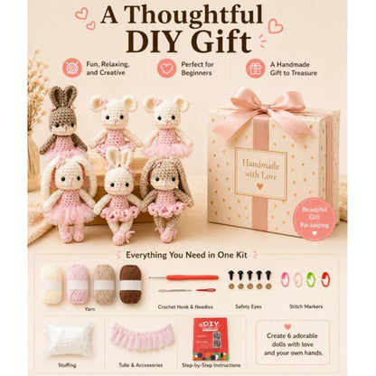Home Collection Pack of 6 Bunny and Bear Crochet Kit for Beginners