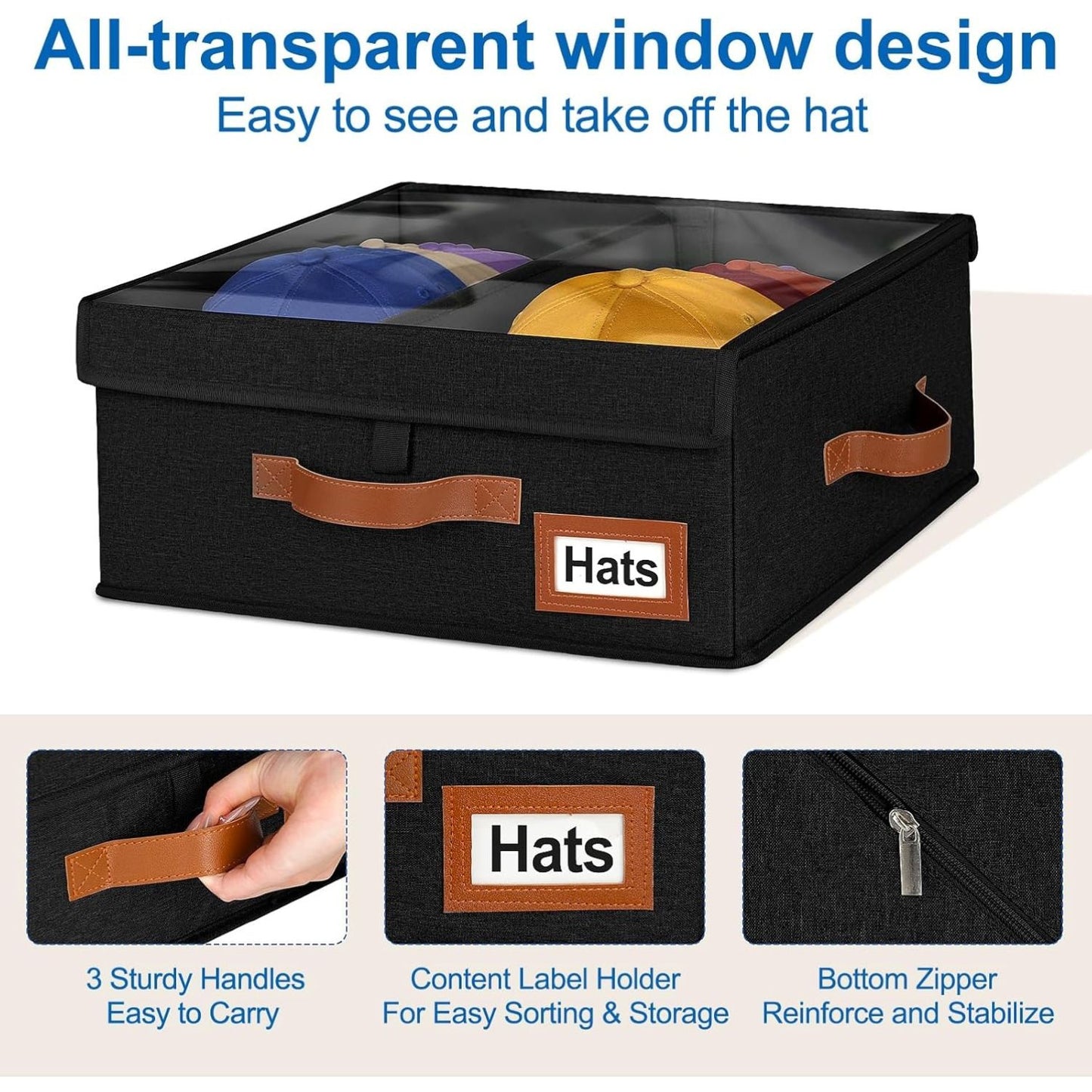 Home Collection 2in1 Stackable Hat Storage Organizer with Clear Lid