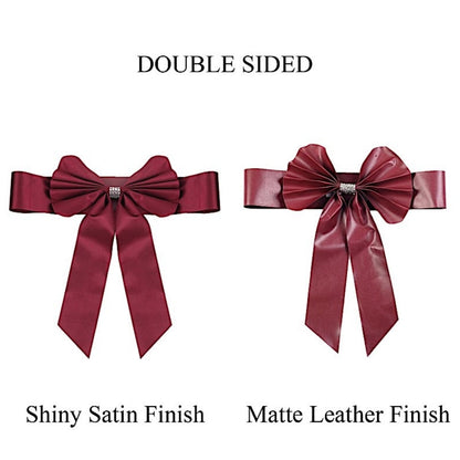 Home Collection 5Pcs Reversible Satin Faux Leather Bow Tie Chair Sashes with Buckles