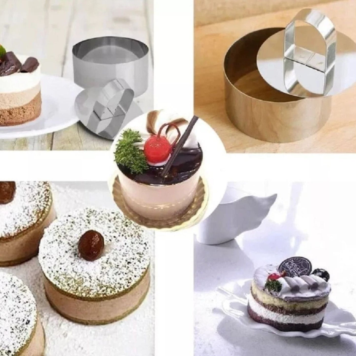 Home Collection Pack of 4 Stainless Steel Mousse Ring Mold Set with Pusher Tool