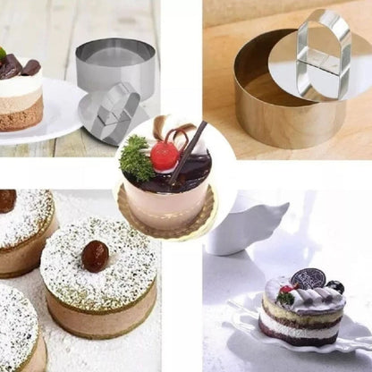 Home Collection Pack of 4 Stainless Steel Mousse Ring Mold Set with Pusher Tool