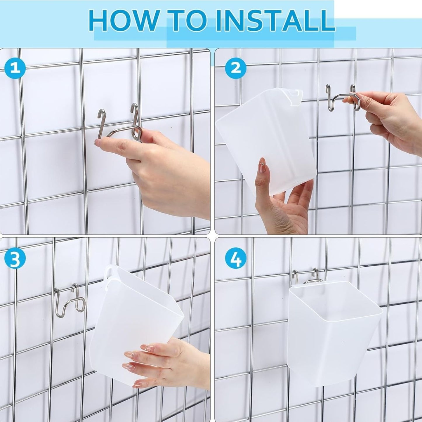 Home Collection Pack of 6 Large Gridwall Storage Bins with Hooks
