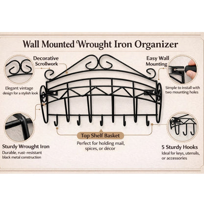 Home Collection Black Wrought Iron Wall Key Rack