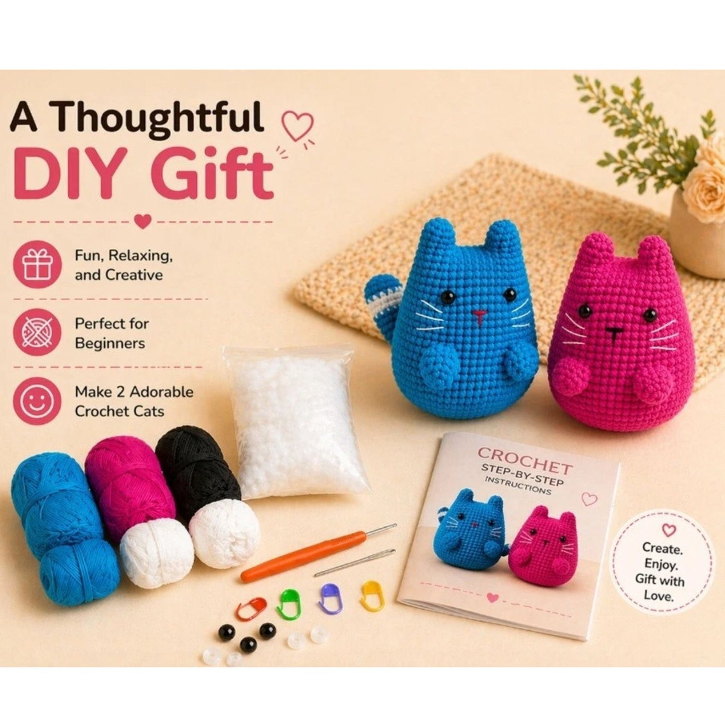 Home Collection Pack of 2 Munchkin Cat Crochet Kit for Beginners
