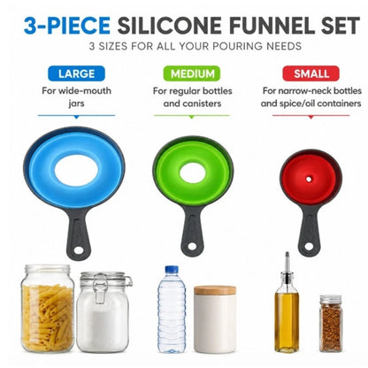 Home Collection Pack of 3 Collapsible Kitchen Funnel Set