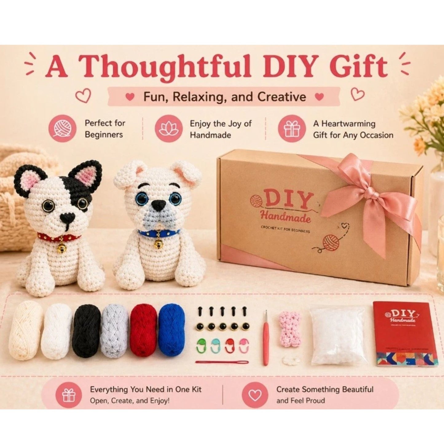 Home Collection Pack of 2 Bulldog Crochet Kit for Beginners