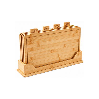 Home Collection Pack of 4 Bamboo Cutting Board Set with Storage Rack 19.9 x 4.7 x 12.6 inch