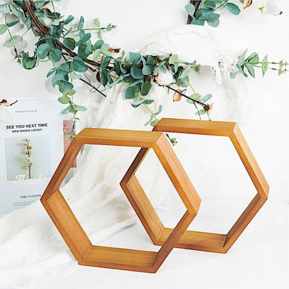 2Pcs Hexagon Wood Geometric Wall Shelves