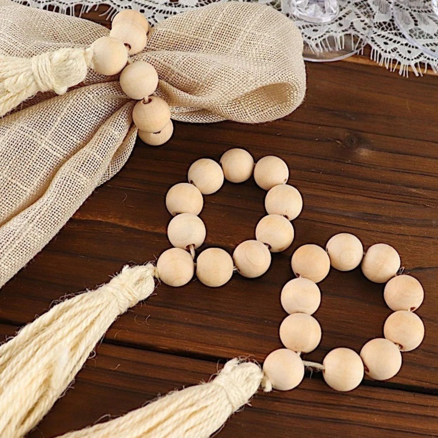 Home Collection 4-Pack Cream Round Wood Bead Napkin Rings