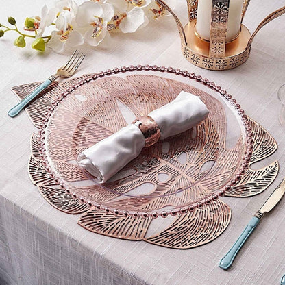 Pack of 6 Tropical Monstera Leaf Metallic Vinyl Placemats Rose Gold 18 Inch