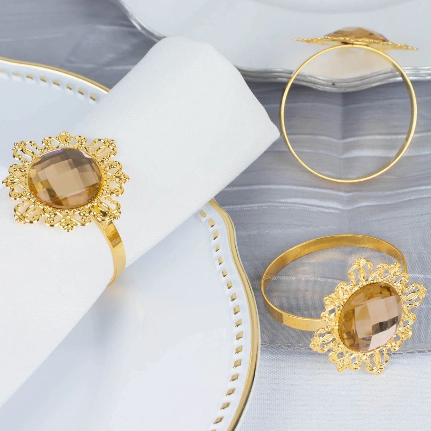 Home Collection Pack of 6 Metal Napkin Rings 2 Inch with Crystal Rhinestone