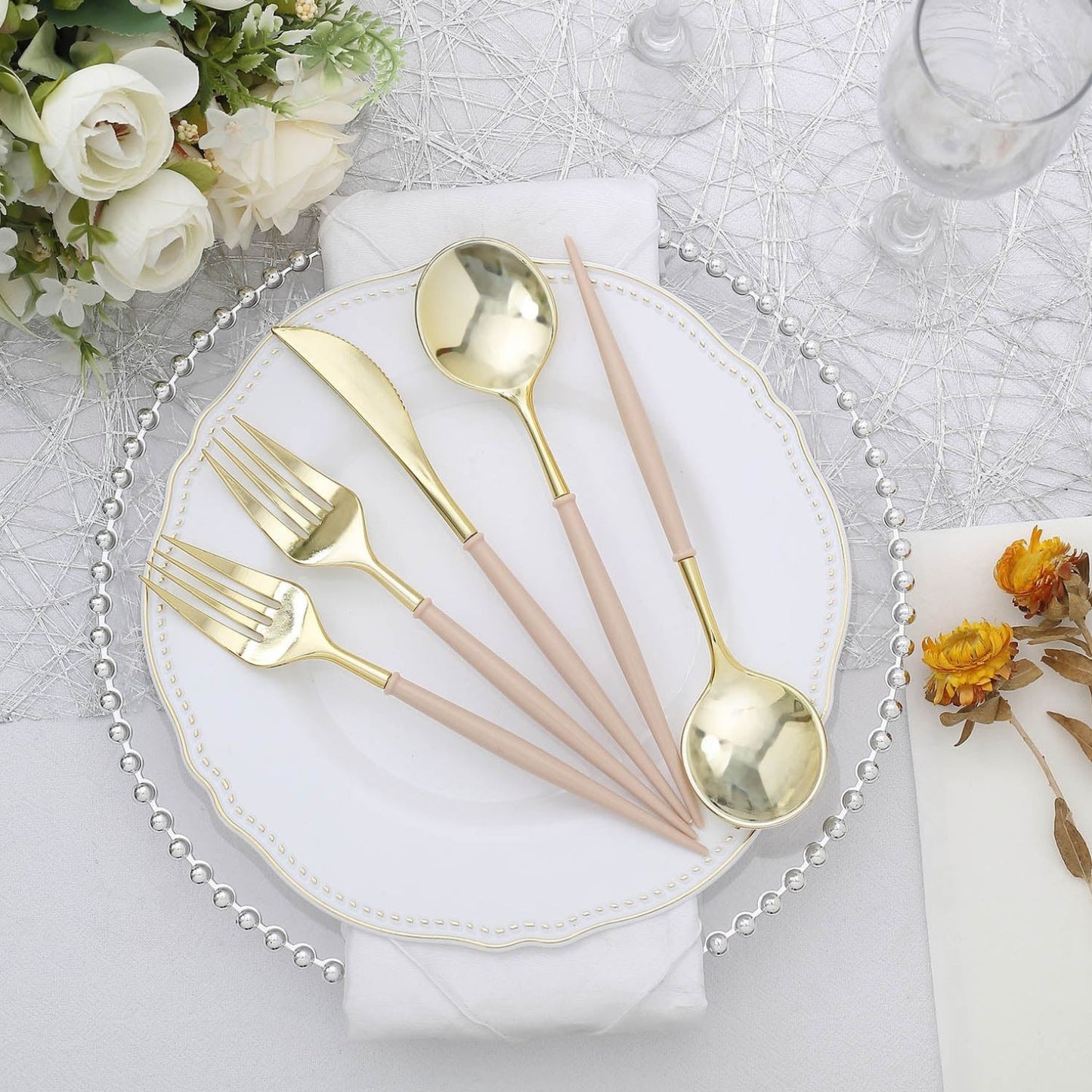 Home Collection Pack of 24 Plastic Cutlery Set Disposable Spoon Fork Knife