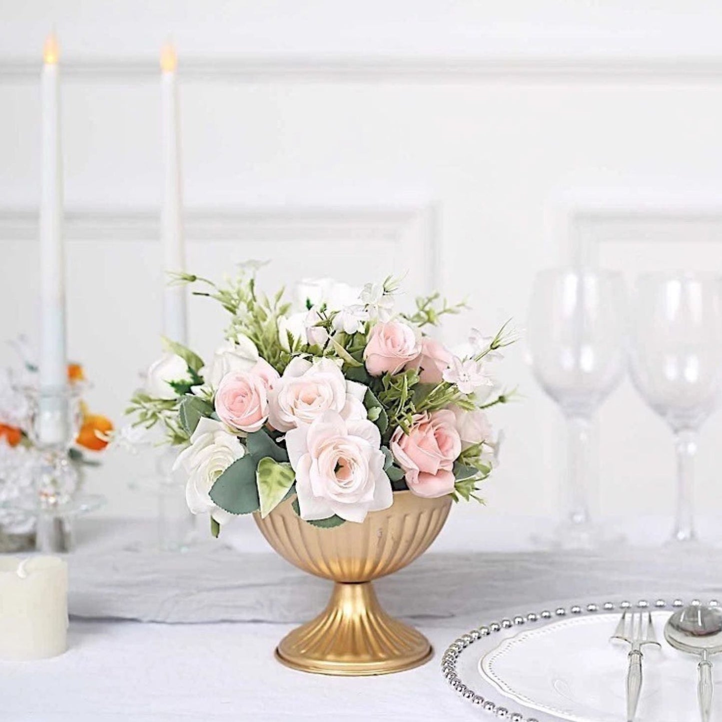Home Collection 2-Pack Gold Ribbed Bowl-Style Mini Compote Vases 4"