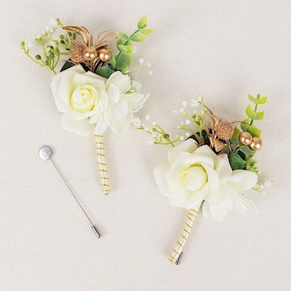 Home Collection Pack of 2 White Silk Rose Boutonniere